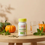 Pépins de courge bio Graine Sauvage 50 capsules avec potimarron et feuilles vertes