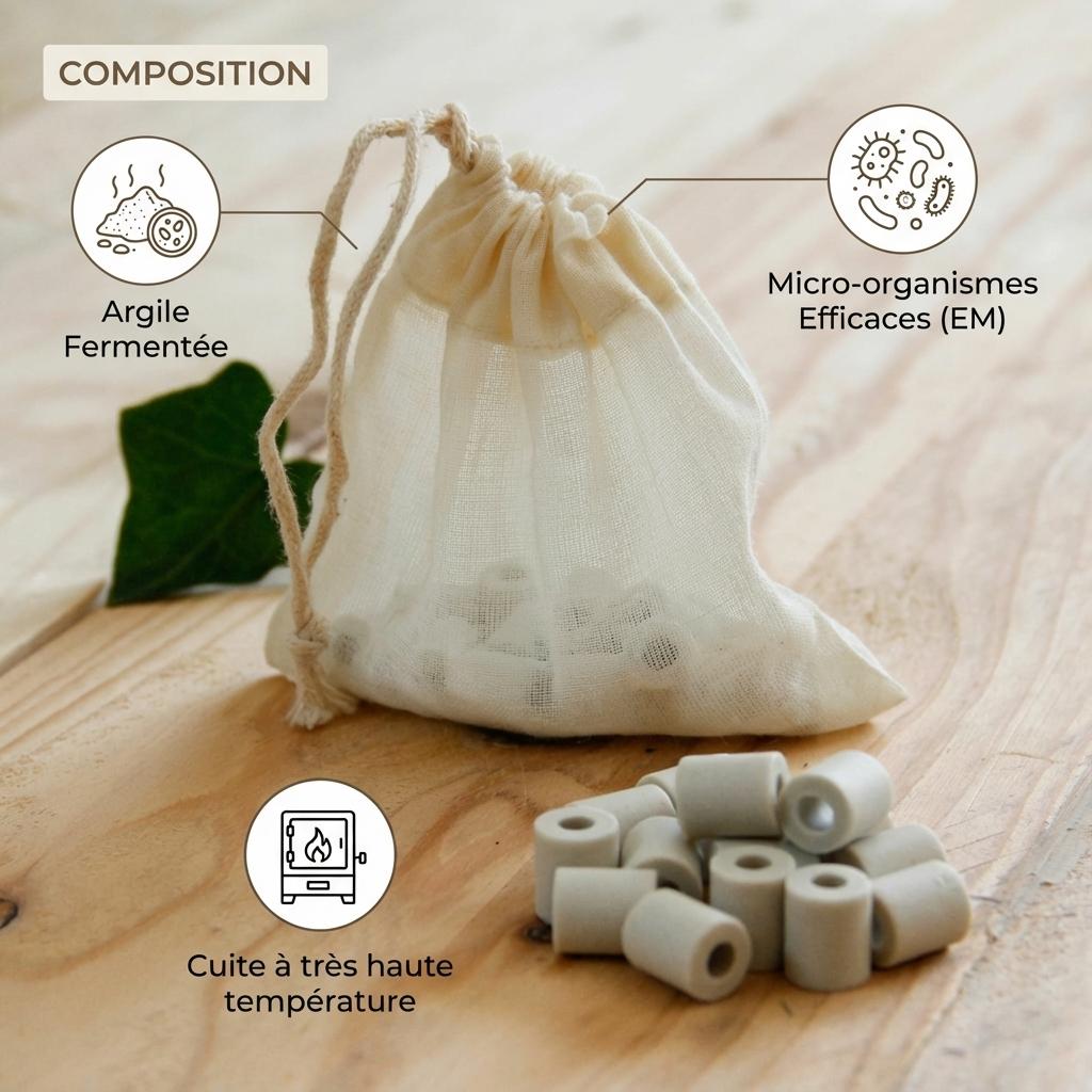 Perles céramique Angie Be Green avec pochon coton bio - composition argile fermentée et micro-organismes efficaces