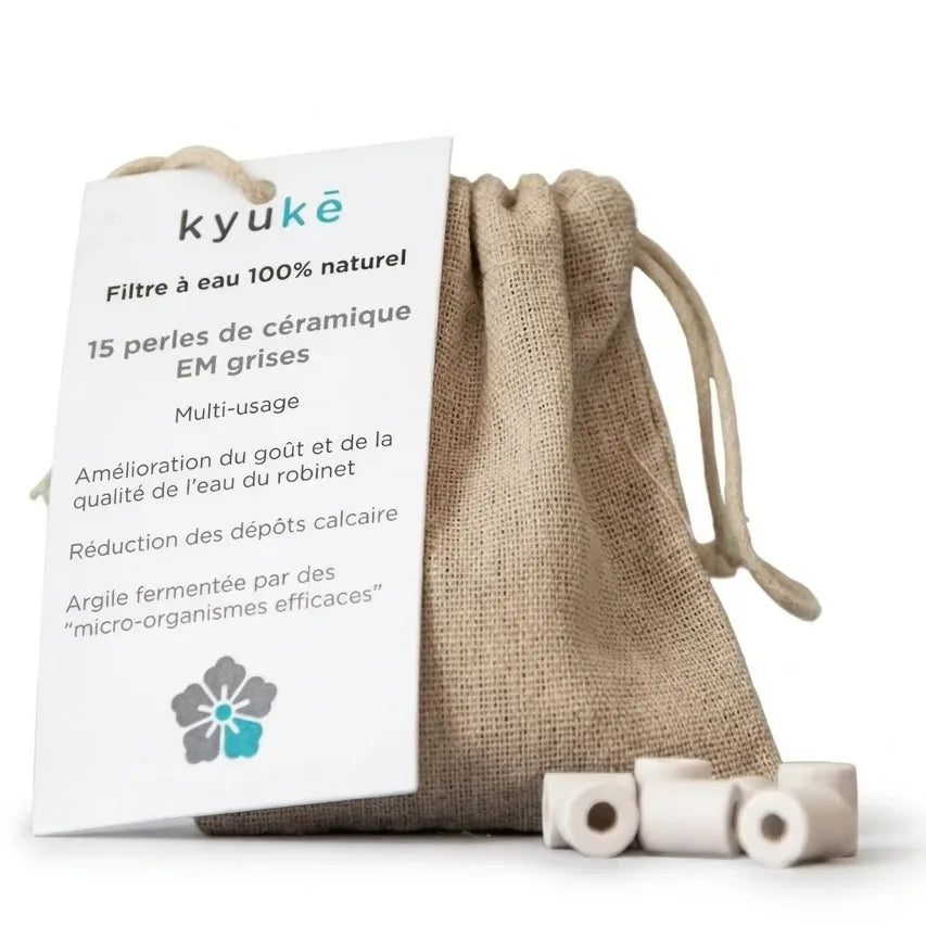 Perles céramiques grises Kyuké lot de 15 pour filtration eau - sachet lin