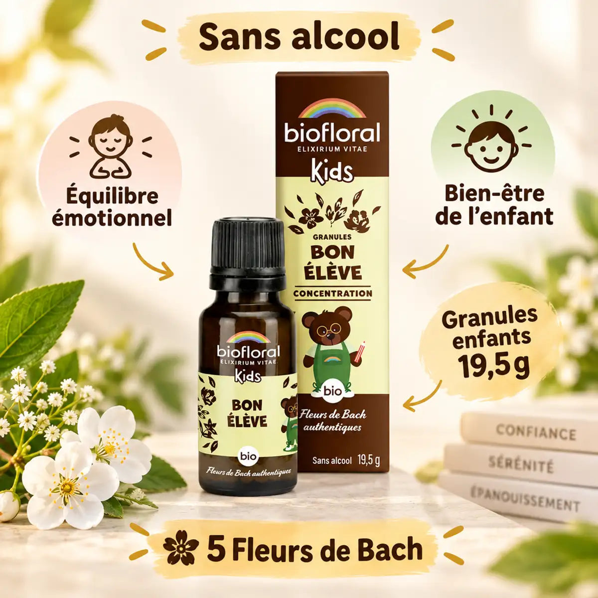 Petit tourbillon bio Biofloral granules enfants 19,5g sans alcool fleurs de Bach