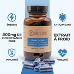 Phyco 200 Life's Code - Supplément phycocyanine 200mg avec icônes énergie, antioxydant, immunité et vitalité