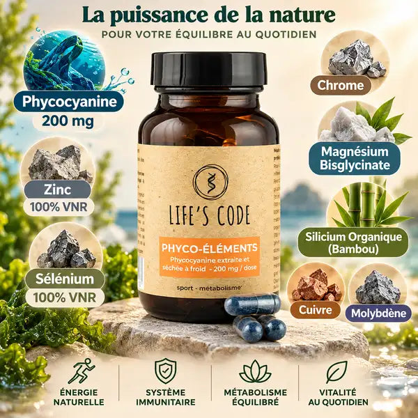 Phyco-éléments Life's Code 30 gélules avec ingrédients phycocyanine, zinc, sélénium et magnésium