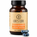 Phyco-éléments Life's Code flacon en verre ambré avec 3 gélules bleues, complément alimentaire en gélules