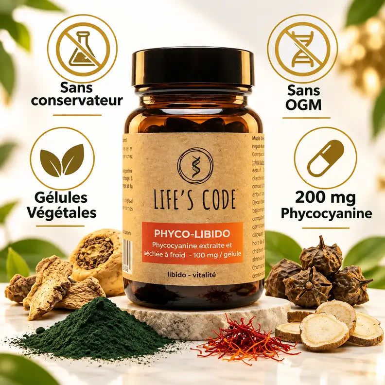 Phyco-libido 30 gélules Life's code avec ingrédients naturels maca ashwagandha sans conservateur