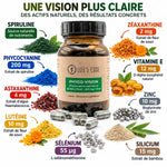 Phyco-Vision Life's Code flacon avec capsules et 7 actifs : phycocyanine, spiruline, lutéine, zéaxanthine, vitamine E, zinc, sélénium