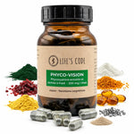 Bouteille Phyco-Vision Life's Code avec spiruline, curcuma et 7 actifs pour la vue sur fond blanc