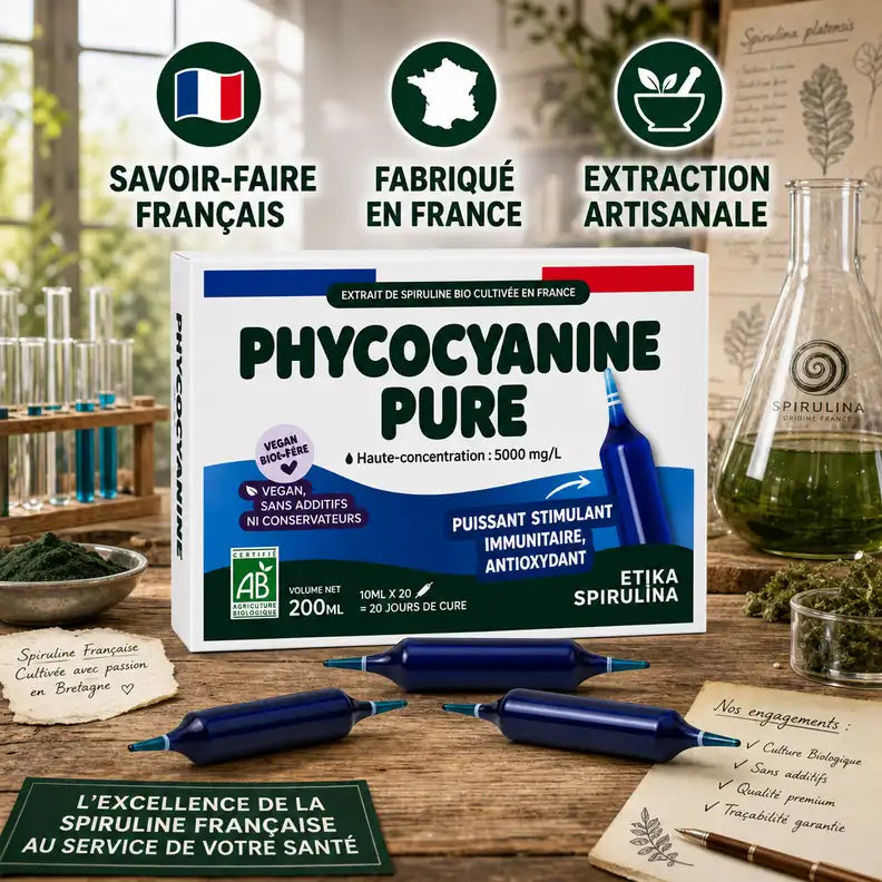 Phycocyanine Pure ampoules Etika Spirulina 20x10ml fabriquées en France