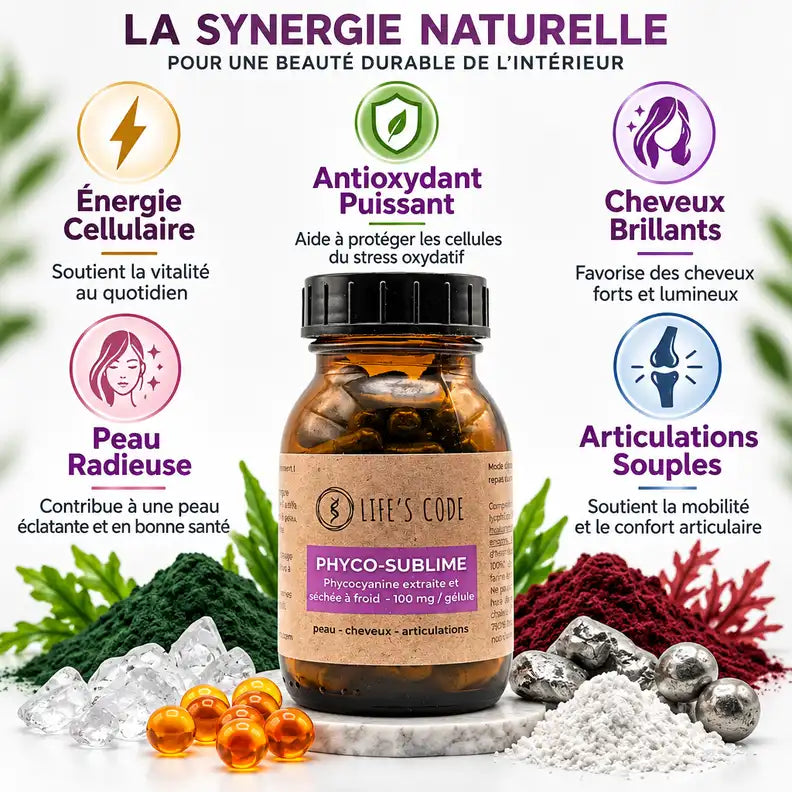 Phyco-Sublime Life's Code complément anti-âge avec phycocyanine et actifs naturels pour énergie et peau radieuse