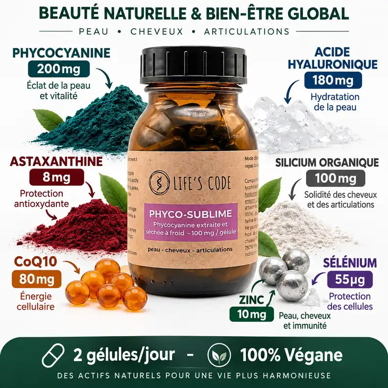 Phyco-Sublime complément anti-âge phycocyanine et 8 actifs naturels en gélules véganes