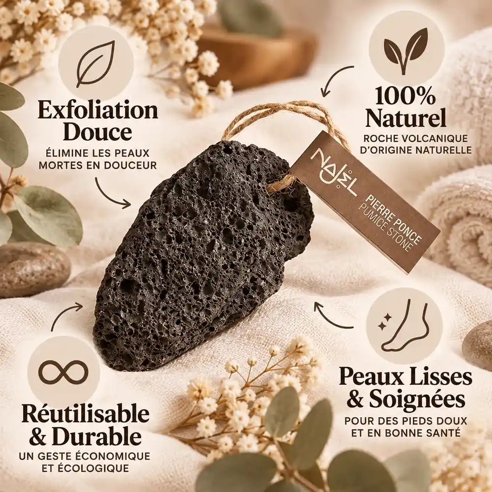 Pierre Ponce Najel naturelle avec bénéfices : exfoliation douce, 100% naturel, réutilisable, peaux lisses