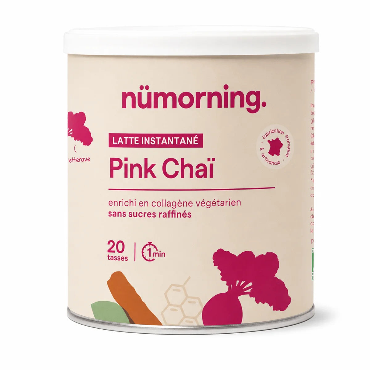 Pink Chai Latte Collagène nüMorning 125g - poudre instantanée chai rose