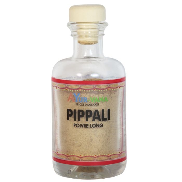 Un Flacon en verre 50 g de Pippali (poivre Long) Ayur-Vana