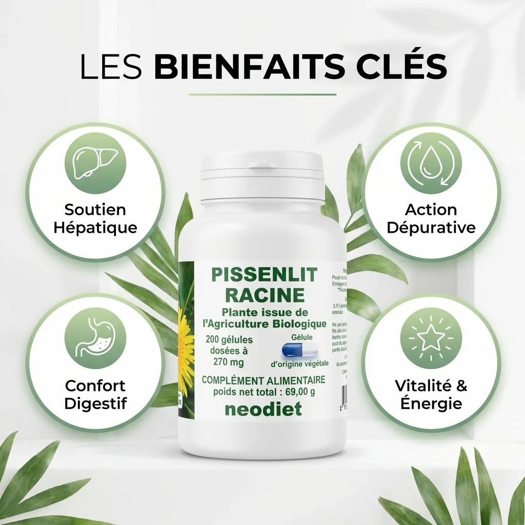 Pissenlit Racine bio 270 mg Neodiet - Bienfaits hépatiques, dépuratifs et digestifs