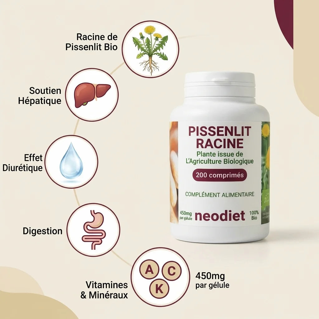 Pissenlit Racine Bio 200 gélules 450mg Neodiet avec bénéfices hépatiques et digestifs