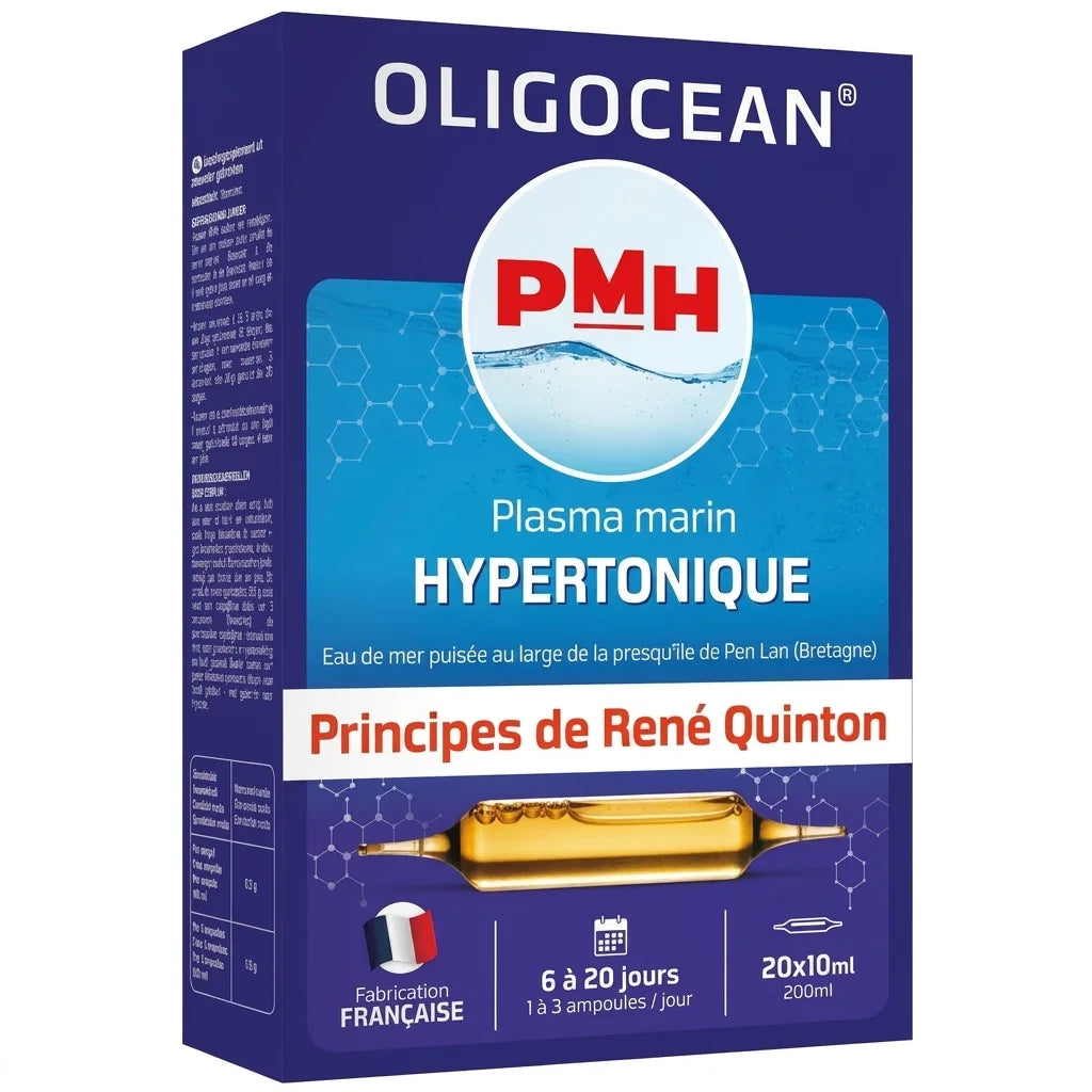 Boîte Plasma Marin Hypertonique 20 ampoules Oligocéan sur fond blanc
