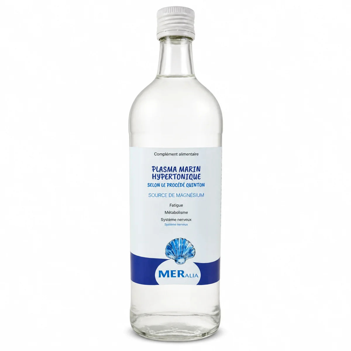 Plasma marin hypertonique MERalia 1 litre en bouteille verre avec bouchon blanc