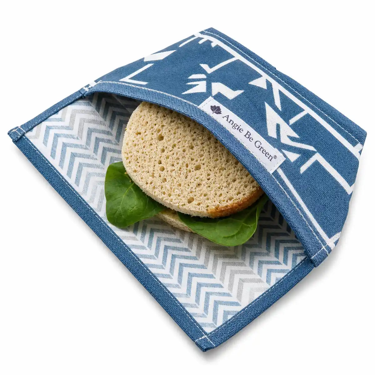 Pochette de conservation coton enduit motif géométrique bleu blanc Angie Be Green