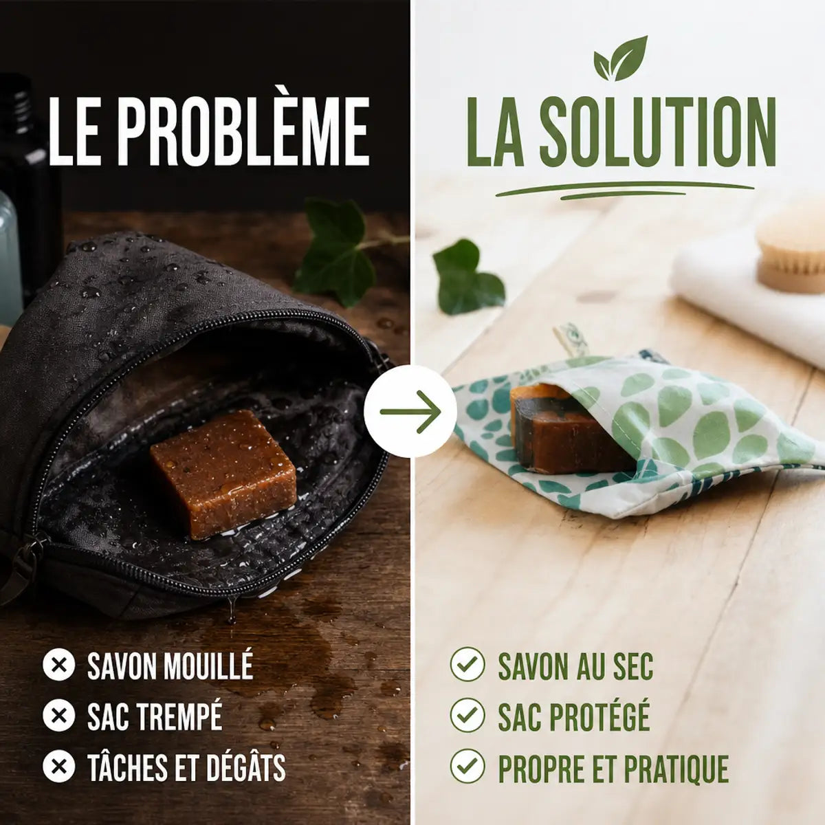 Pochette savon coton enduit Angie Be Green - Problème solution savon humide protégé