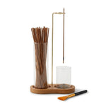Porte encens suspendu 2 en 1 verre et bois avec bâtons d'encens et brosse de nettoyage