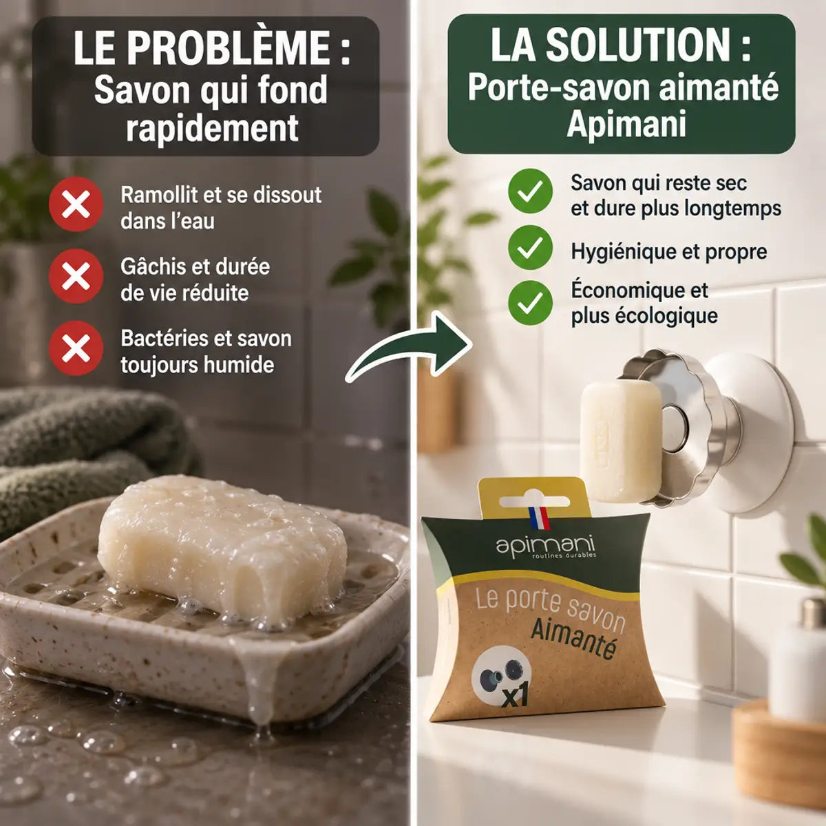Porte savon aimanté Apimani : solution innovante contre savon qui fond rapidement