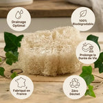 Porte savon luffa biodégradable lot de 2 avec icônes avantages zéro déchet fabriqué France
