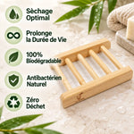 Porte savon bambou Cap Bambou avec 5 bénéfices : sèchage optimal, biodégradable, antibactérien naturel, zéro déchet