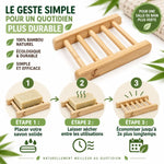 Porte savon bambou Cap Bambou avec instructions d'utilisation et guide de durabilité du savon solide
