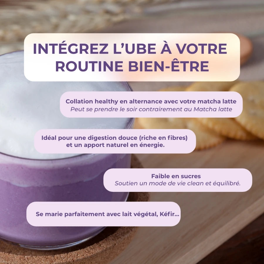 Explication de comment intégrer l'ube à sa routine bien être, image d'un ube en fond