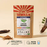 Poudre de Caroube crue Bio Sol Semilla 150g avec mode d'emploi et accessoires