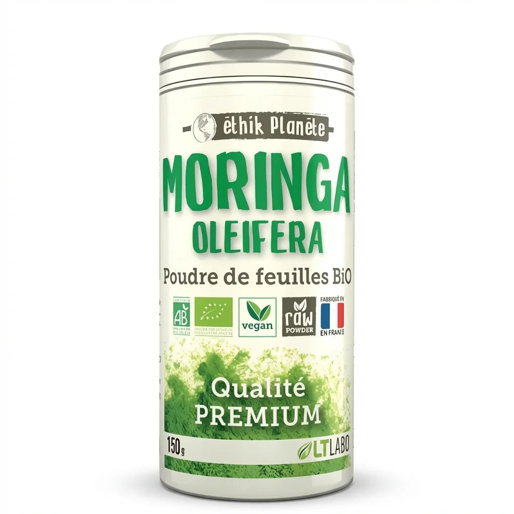Poudre de Moringa oleifera bio 150g LT Labo - pot blanc certifié vegan