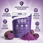 Poudre d'Ube premium INOLAB 100g avec racines fraîches, bénéfices santé et recettes lattes