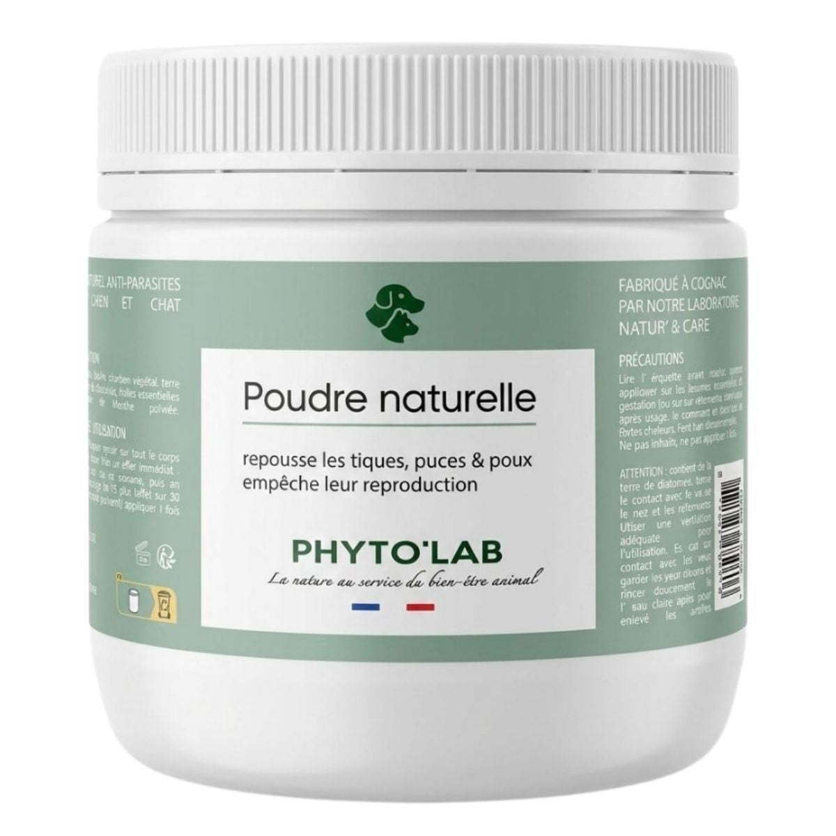 Poudre noire naturelle anti-puces tiques Phytolab 350g avec chien et chat