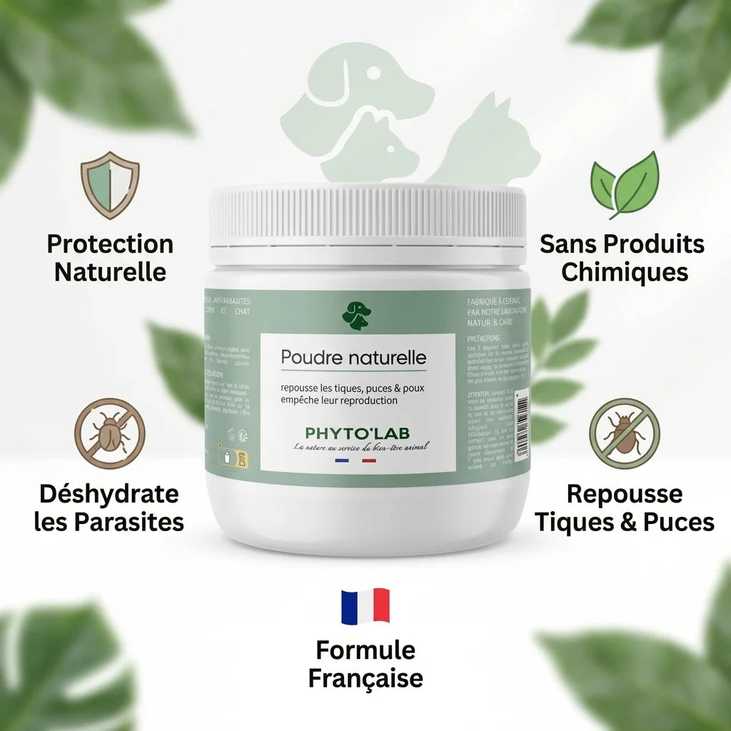 Poudre noire naturelle anti-puces tiques Phytolab 350g sans chimie formule française