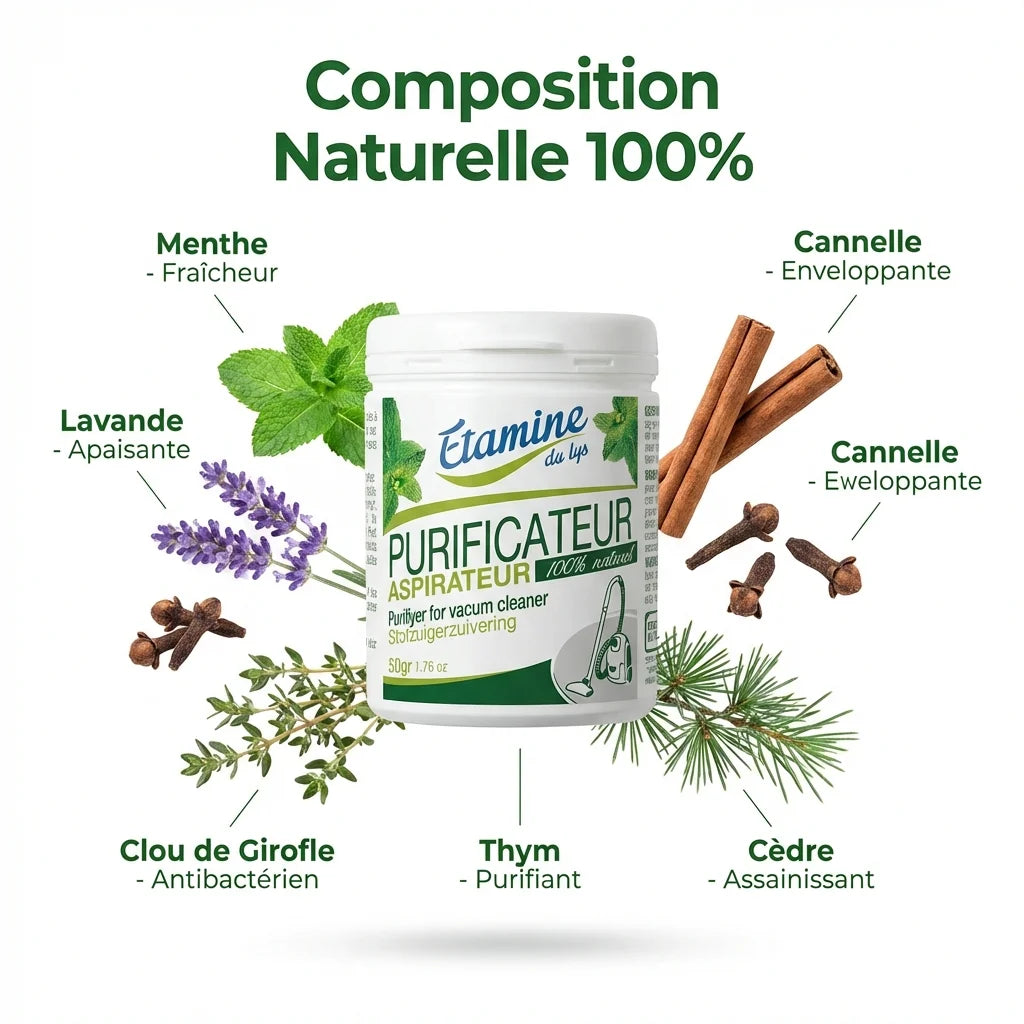 Poudre parfumée Etamine Du Lys 50g avec ingrédients naturels : menthe, lavande, cannelle et thym