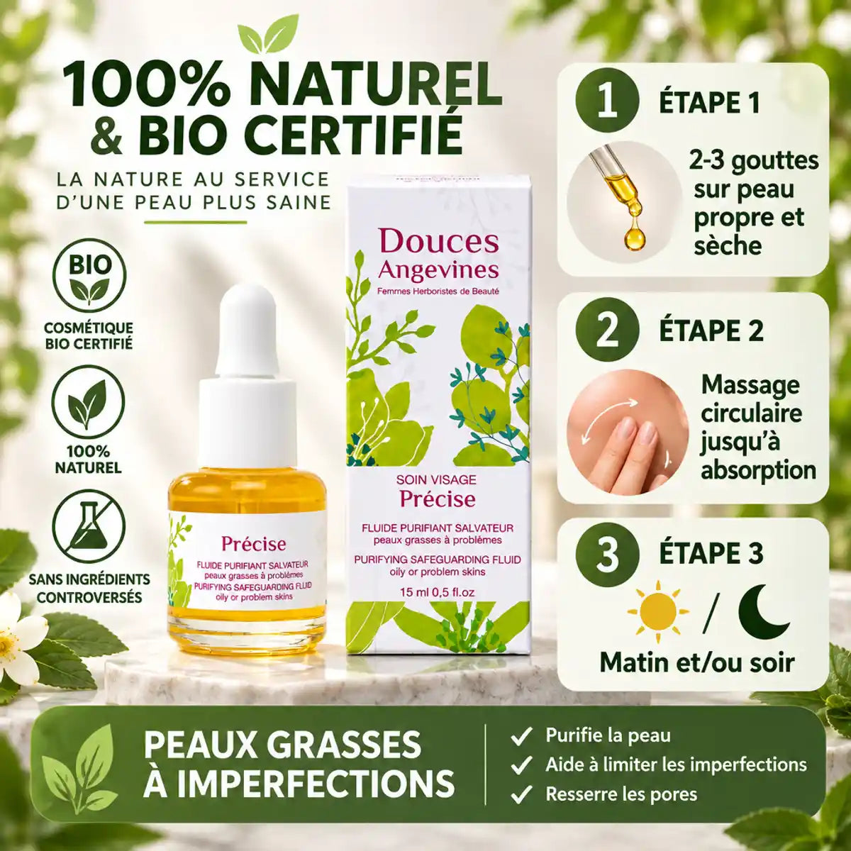 Sérum Précise Douces Angevines anti-imperfections guide d'utilisation bio naturel peaux grasses
