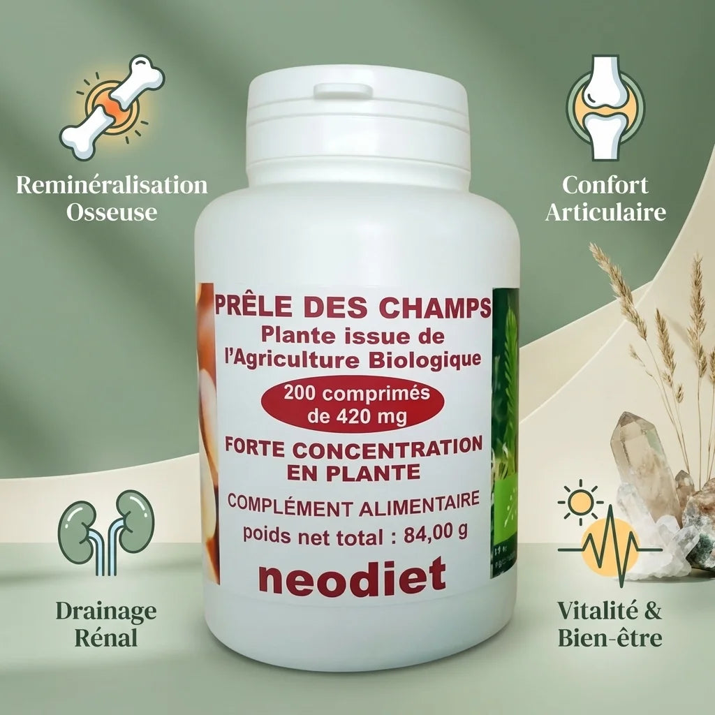 Prêle des champs 200 comprimés Vital Osmose avec bénéfices reminéralisation osseuse et confort articulaire