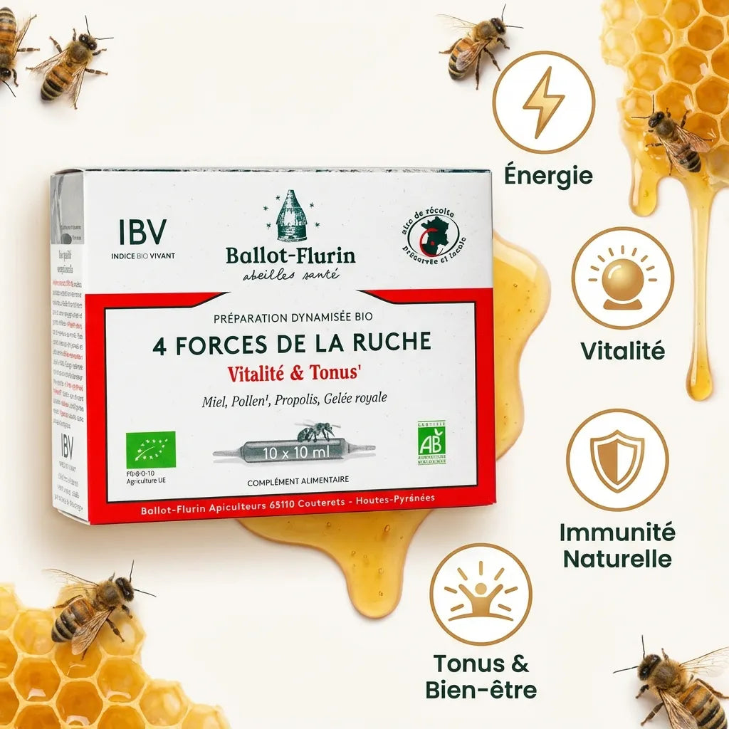 Ballot-Flurin 4 Forces de la Ruche bio 10 ampoules - Énergie, Vitalité, Immunité, Bien-être