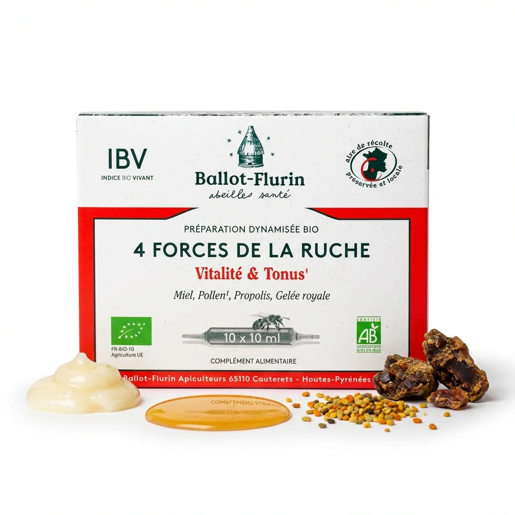 Préparation Bio 4 Forces de la Ruche Ballot-Flurin avec gelée royale, miel, propolis et pollen