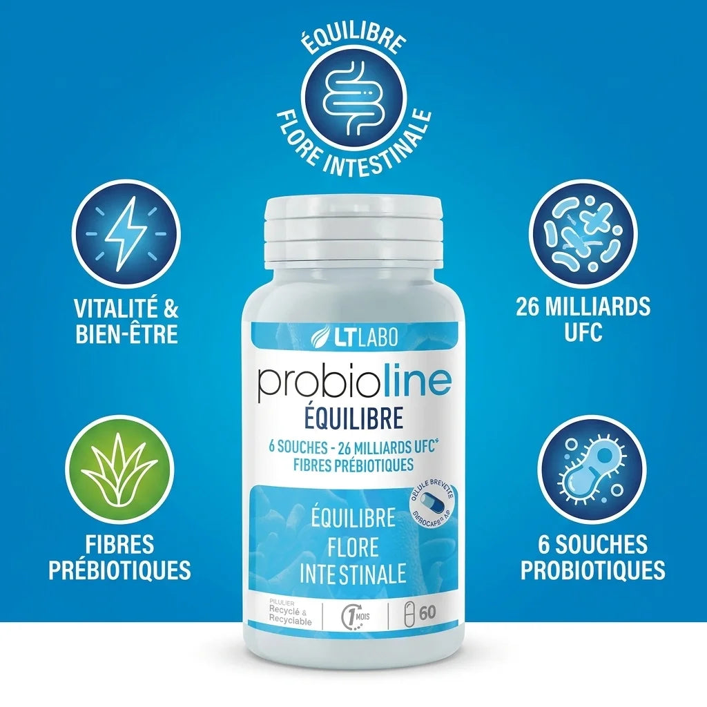Probioline Equilibre flore intestinale 60 gélules LT Labo avec bénéfices probiotiques