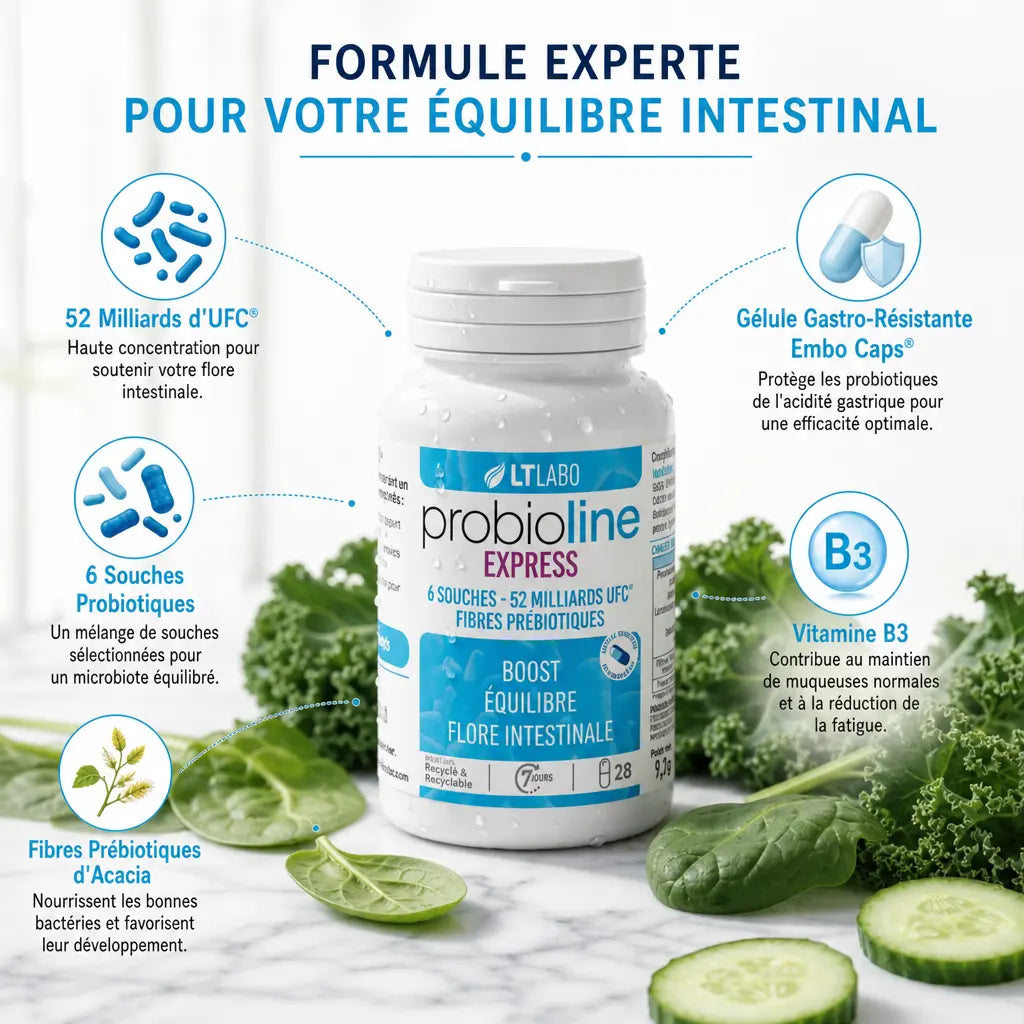 Probioline Expert flore intestinale 28 gélules avec 52 milliards UFC et 6 souches probiotiques LT Labo
