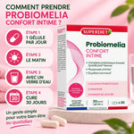Probiomelia Confort Intime Superdiet 30 gélules avec guide posologie 1 gélule par jour pendant 30 jours