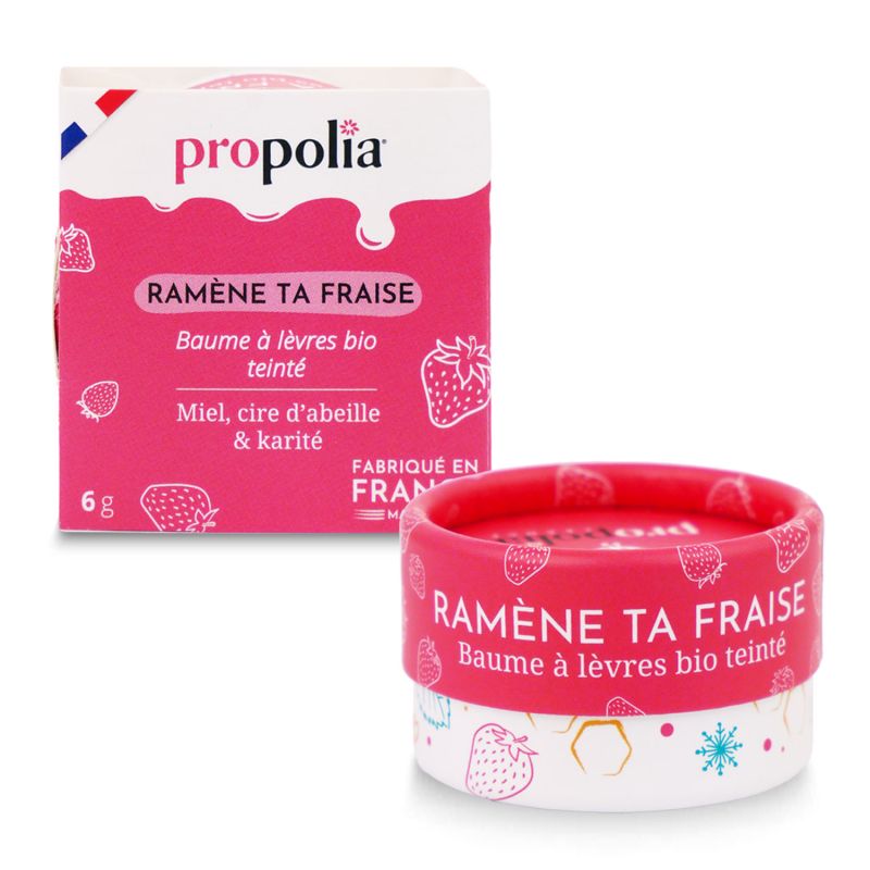 Un Baume à lèvres bio teinté au miel, cire d'abeille & karité de la marque Propolia