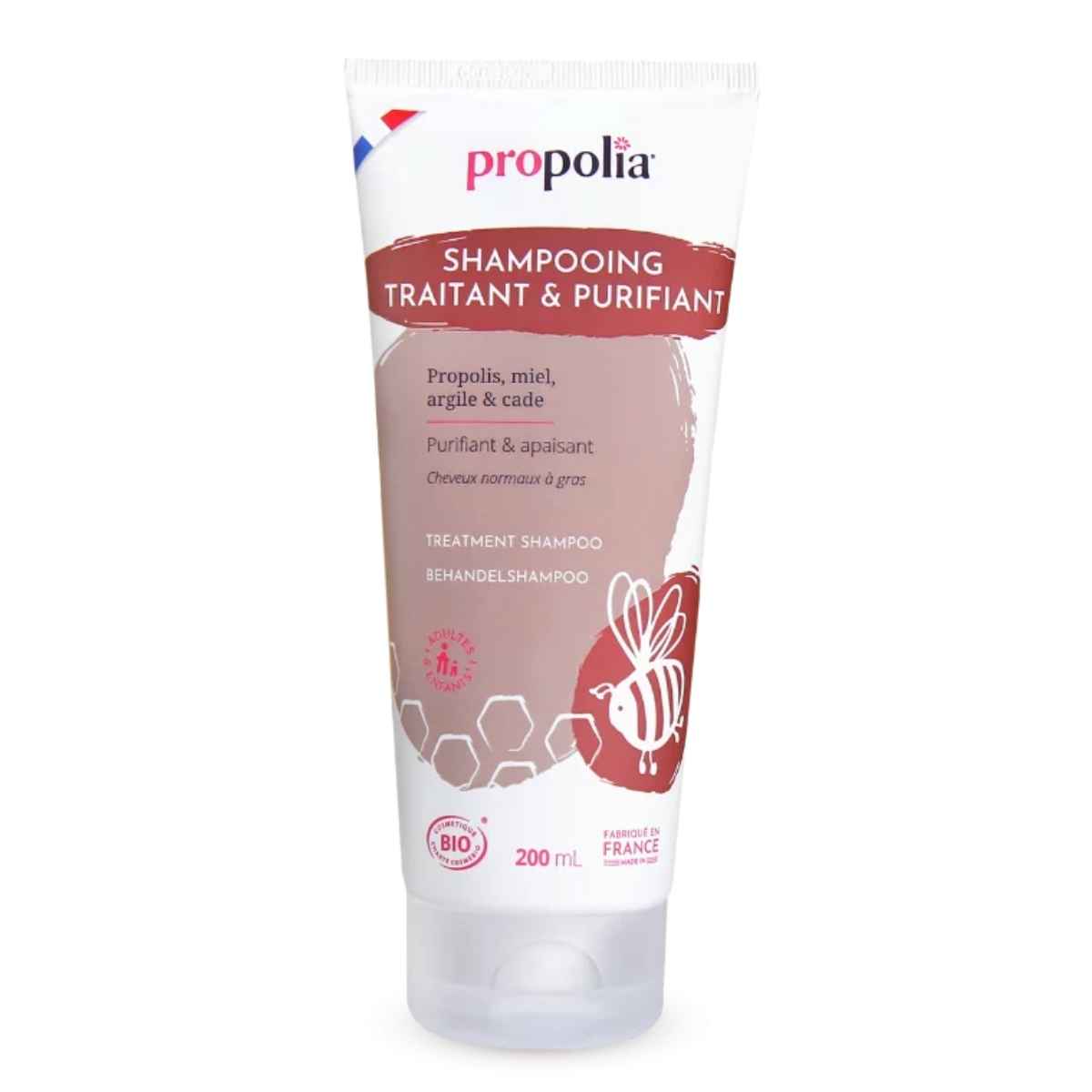 Un shampoing traitant et purifiant de la marque propolia en 200ml