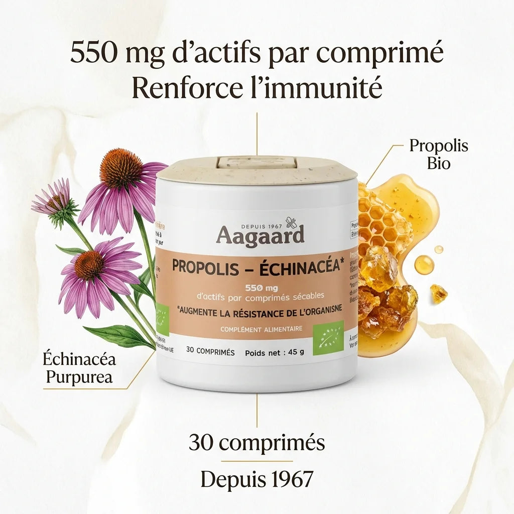 Propolis Échinacéa 550 mg Aagaard - Flacon de 30 comprimés pour l'immunité naturelle