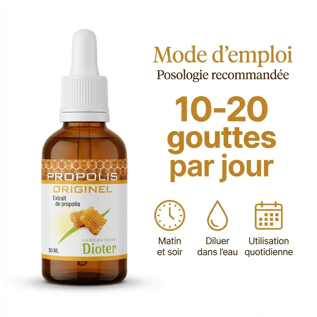 Propolis Originel 50ml Dioter avec posologie 10-20 gouttes par jour et mode d'emploi