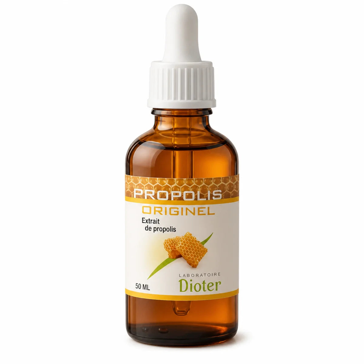 Propolis Originel 50ml Dioter - Flacon pipette en verre ambré avec étiquette crème et or