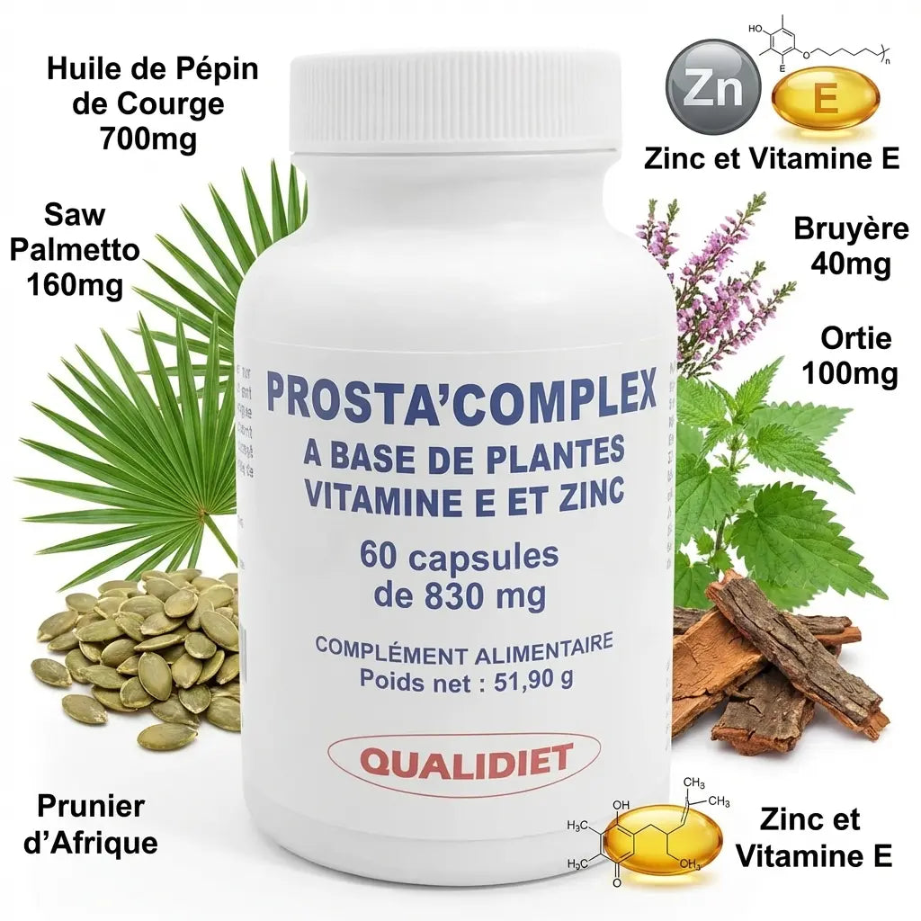 Prosta'Complex Qualidiet 60 capsules avec ingrédients naturels: saw palmetto, courge, ortie et zinc