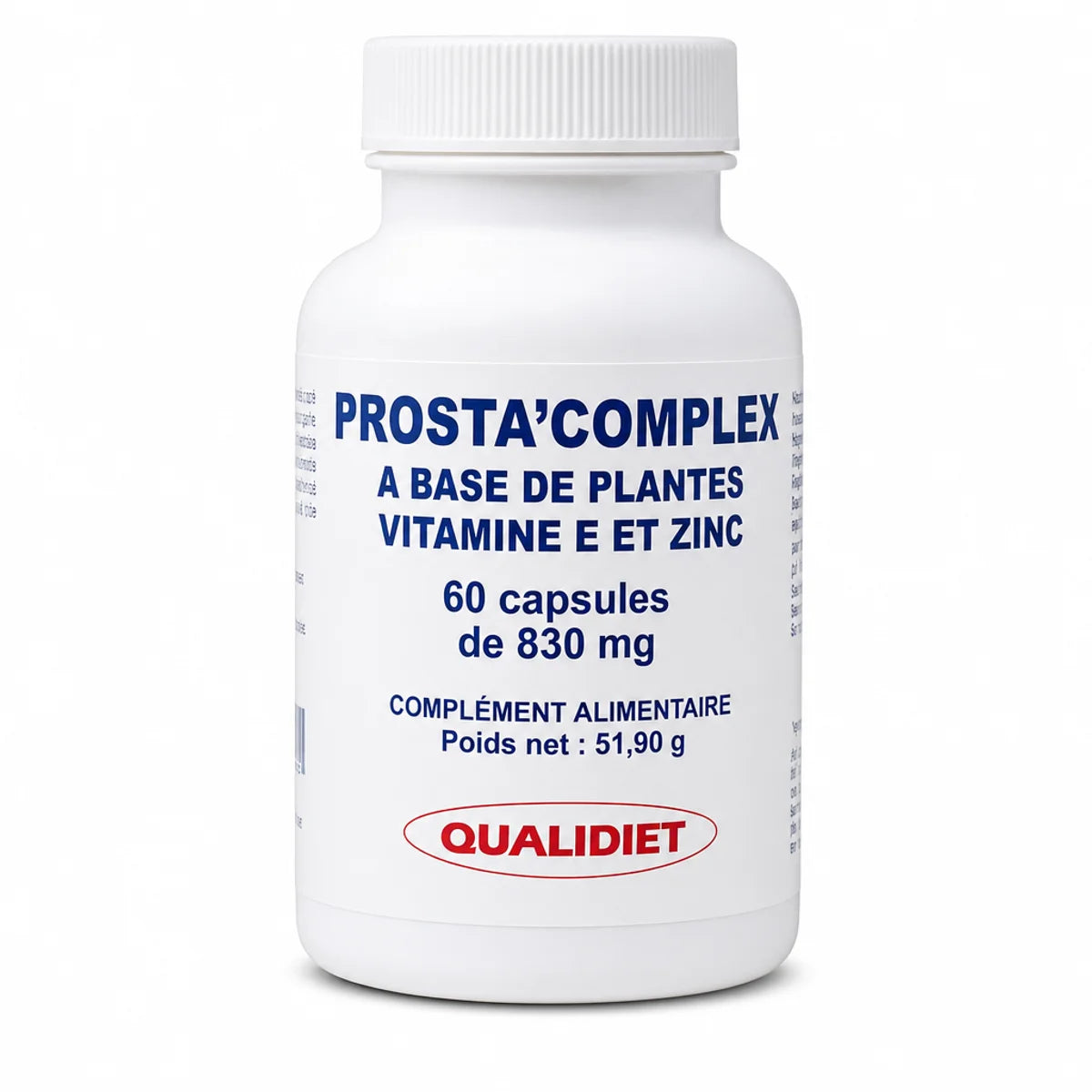 Prosta'Complex 60 capsules Qualidiet, complément alimentaire prostate en flacon blanc