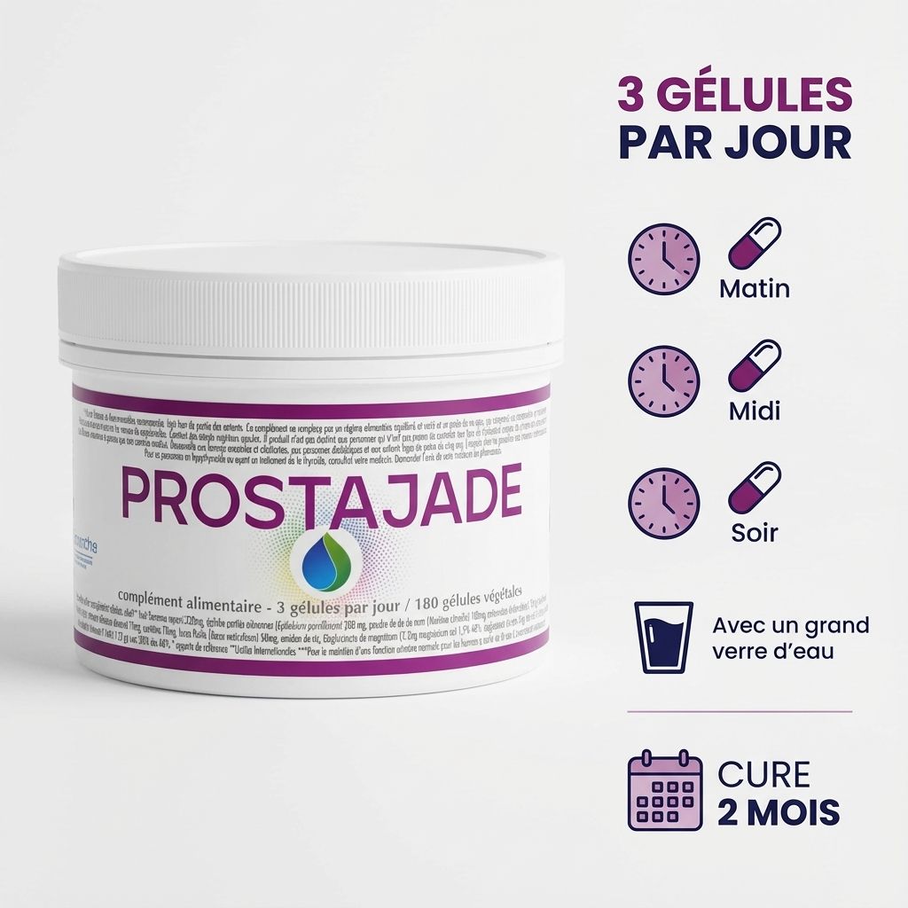 ProstaJade complément prostate naturel, 3 gélules par jour, cure 2 mois recommandée