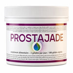 Complément Prostajade pour la prostate en flacon avec bandes violettes et dorées sur fond blanc